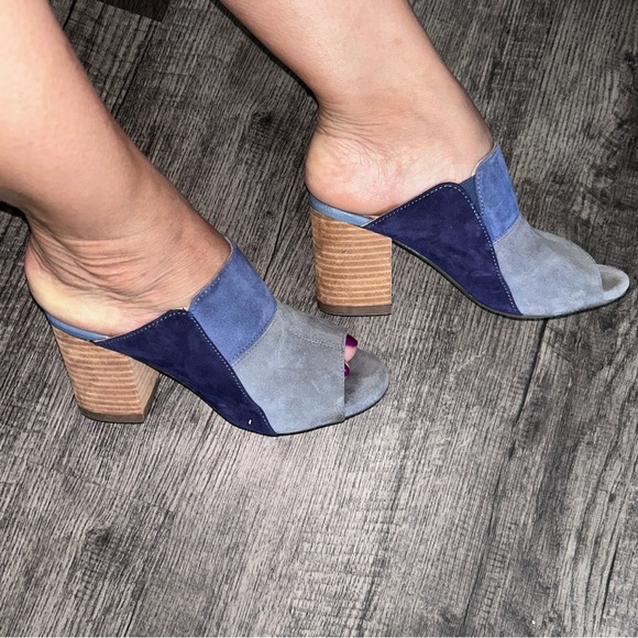 Hush Puppies Blue Suede Mules with Wooden Heel - Picture 4 of 5